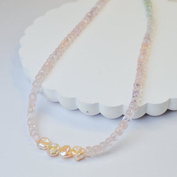 Morganite & Keshi Pearl Necklace 17.5in Sterling Silver - Picture 1 of 7